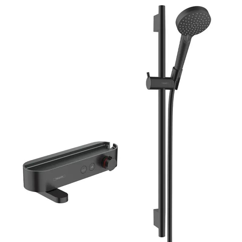 ShowerTablet Select Set Mitigeur Thermostatique douche/bain + douche avec douchette à main 2 jets + Barre Unica 65 cm, Noir mat