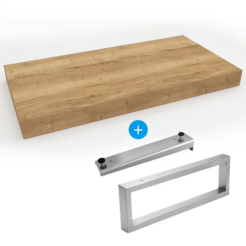 Set Naturel plan vasque 100x8x50 cm + support 39,5 cm + support porte serviette 45 cm, brun clair (DO10050DH-FIX2)