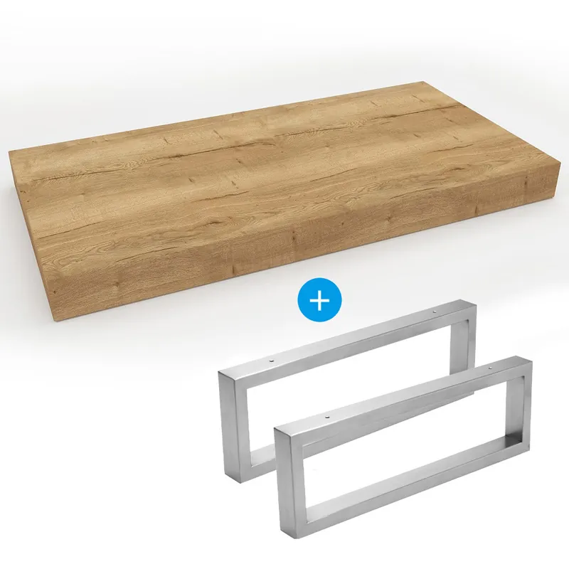 Set Naturel plan vasque 100x8x50 cm + 2 fixations porte serviette 45 cm, brun clair (DO10050DH-FIX3)