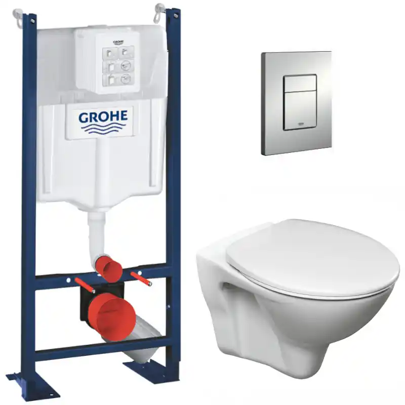 Pack WC Bâti Autoportant Rapid SL + WC suspendu Jika Neo avec abattant + Plaque chrome (ProjectS-LinePro-1)