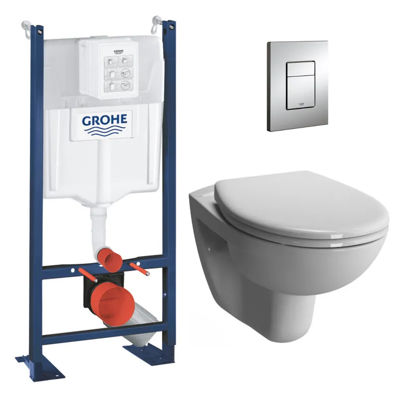 Pack WC Bâti Autoportant Rapid SL + WC sans bride Vitra Normus + Abattant softclose + Plaque chrome (ProjectNormusRimless-1)