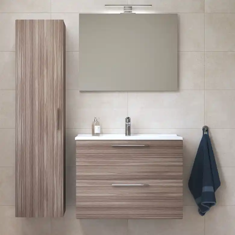 Set Mia ensemble meuble salle de bain 79 x 61 x 39,5 cm avec lavabo, miroir LED et armoire – Cordoba (734077008484)