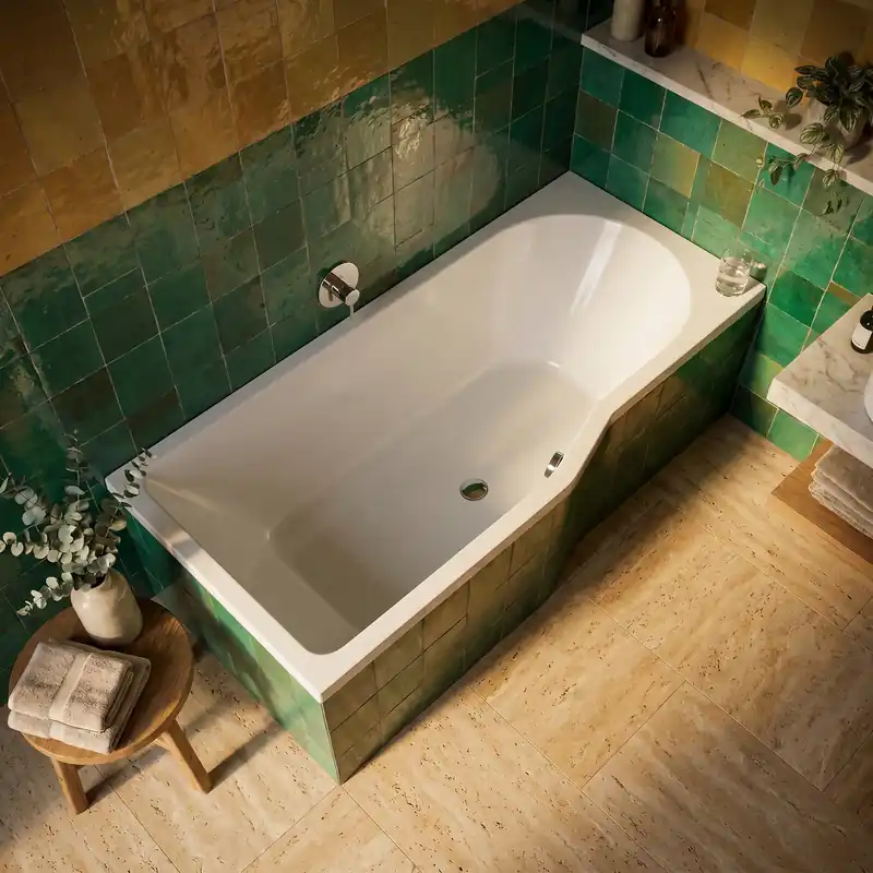 160x80 cm Beata Plus baignoire bain douche asymétrique acrylique positionnement gauche, sans pieds, blanc (BE1600LPLUS)
