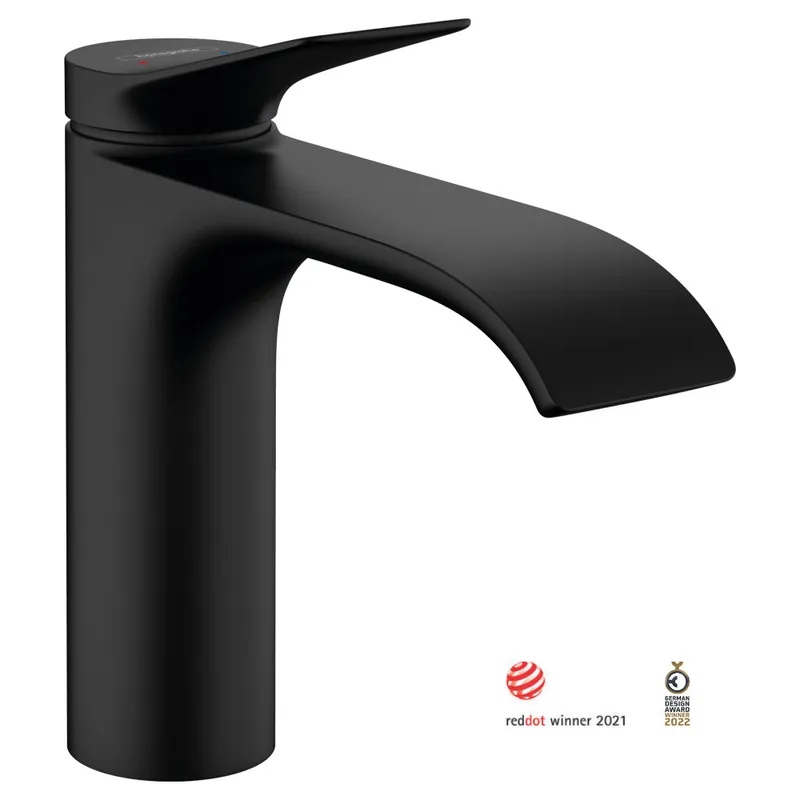 Vivenis Mitigeur de lavabo 110 sans tirette ni vidage, bec cascade, noir mat