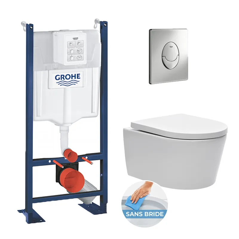 Pack WC Rapid SL autoportant + cuvette sans bride SAT, fixations cachées + plaque Skate Air chrome (ProjectSATrimless-2)