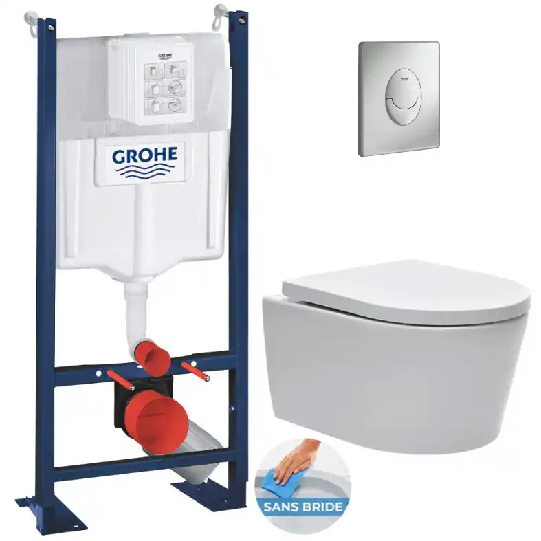 Pack WC Bâti autoportant + WC sans bride SAT + Abattant softclose + Plaque chrome mat (ProjectSATrimless-7)