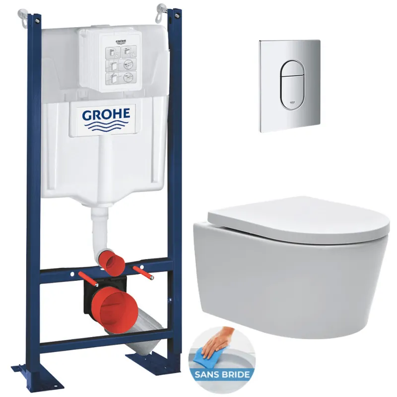 Pack WC Bâti autoportant Rapid SL + WC sans bride SAT + Abattant softclose + Plaque chrome (ProjectSATrimless-8)