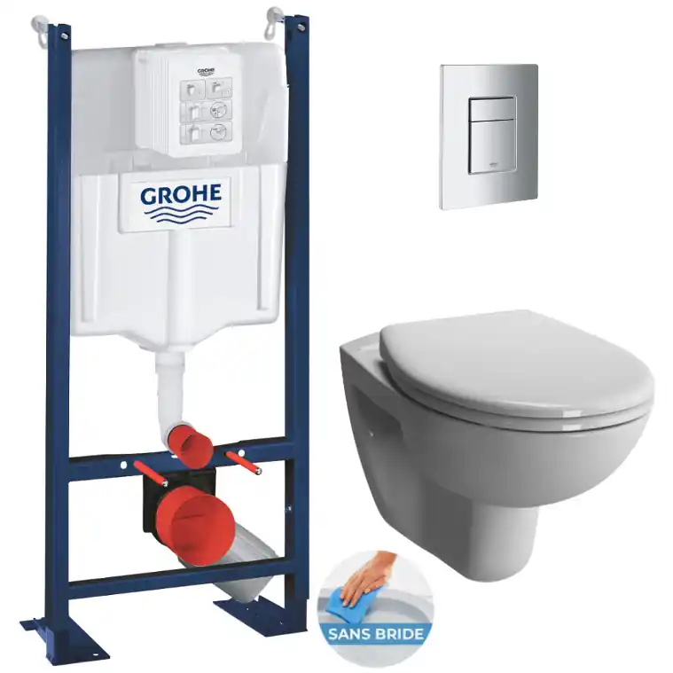 Pack WC Bâti Autoportant Rapid SL + WC sans bride Vitra Normus + Abattant softclose + Plaque chrome
