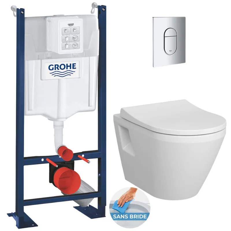 Pack WC Bâti Autoportant Rapid SL + WC sans bride Integra + Abattant softclose + Plaque chrome
