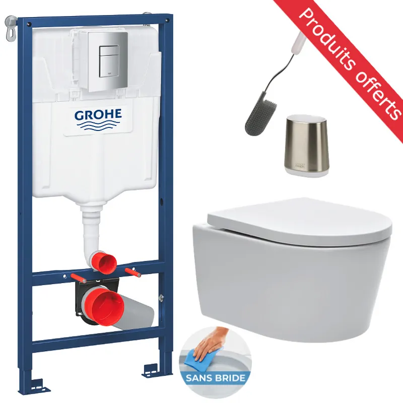 Pack Bâti-support Rapid SL + WC sans bride SAT + Abattant softclose + Plaque Chrome + Brosse de toilette OFFERTE