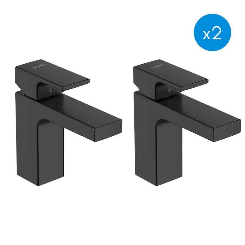 Vernis Shape Lot de 2 Mitigeurs de lavabo ComfortZone 100 avec tirette et vidage synthétique, Noir mat