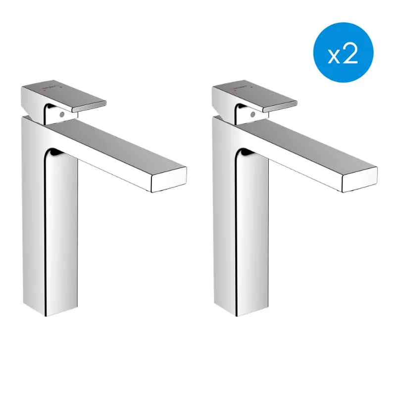 Vernis Shape Lot de 2 Mitigeurs de lavabo 190, avec tirette et vidage synthétique, Chrome