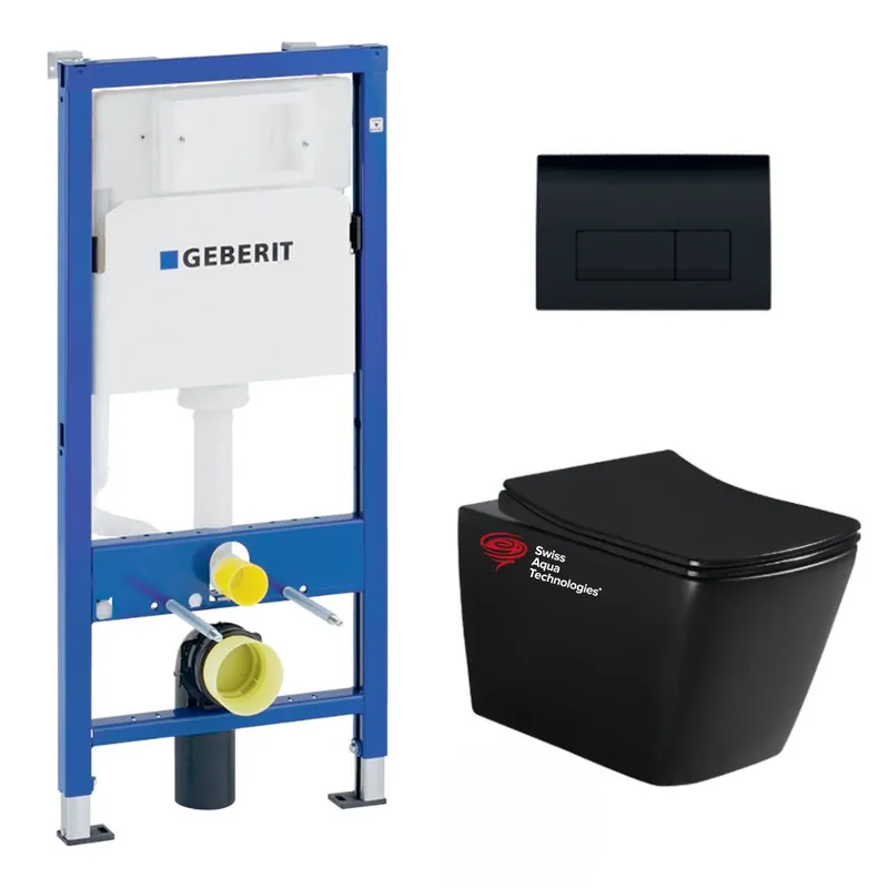 Pack WC bati-support + WC sans bride Swiss Aqua Technology + abattant SoftClose + Plaque (SBLINFIGEB7SP)