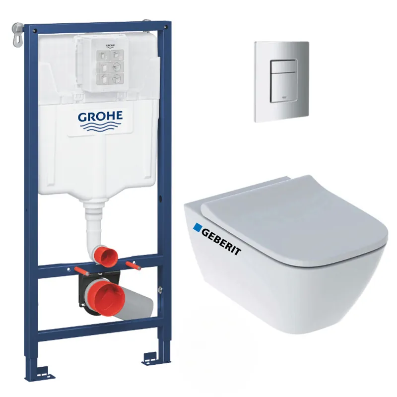 Pack WC Bâti-support Rapid SL+ Cuvette WC suspendu Geberit Smyle Square + Plaque de commande WC Skate Cosmopolitan