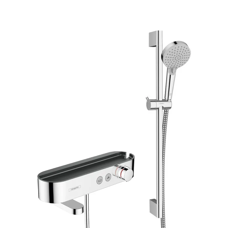 Pack Mitigeur thermostatique bain/douche 400 avec tablette, bec déverseur rotatif + Set de douche 2 jets, Chrome
