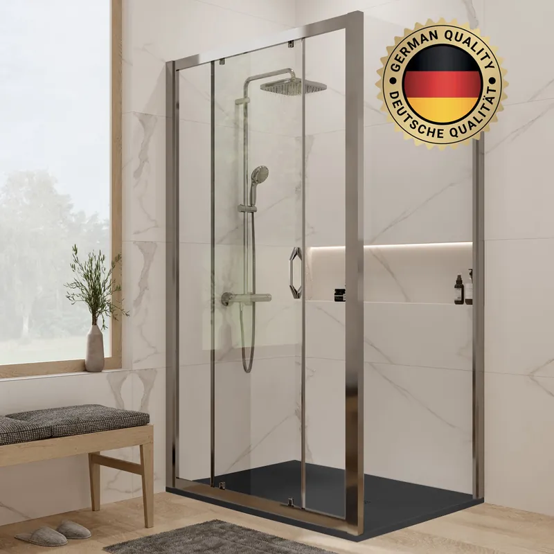 Pack Porte coulissante 120cm + Paroi latérale 80cm + Receveur 120x80cm Noir (Huppe2-12080BL)