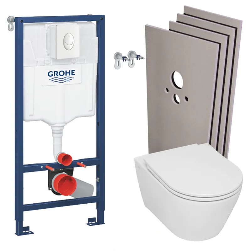 Pack WC Bâti-support Rapid SL + WC sans bride Serel SP26 + abattant softclose + Plaque blanc alpin + Set d‘habillage