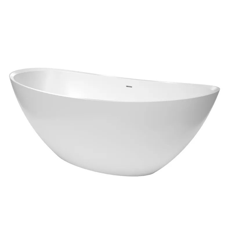 Paula 167x81,8 cm Baignoire îlot en marbre Coulé 260L, sans pieds, blanc (SATPA1670)