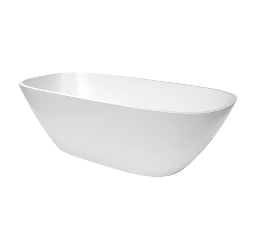 Silva 160x75 cm Baignoire îlot en marbre Coulé 264L, sans pieds, blanc (SATSIL1600)