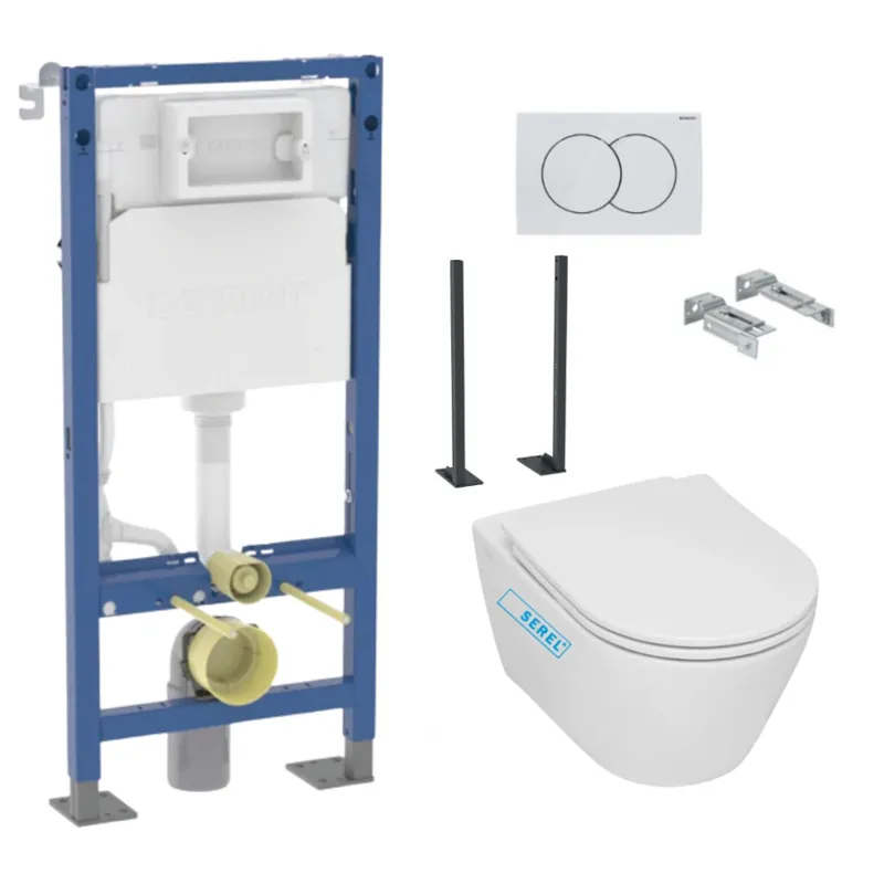 Pack WC Bati-support Geberit + pieds autoportant + WC sans bride Serel SP26