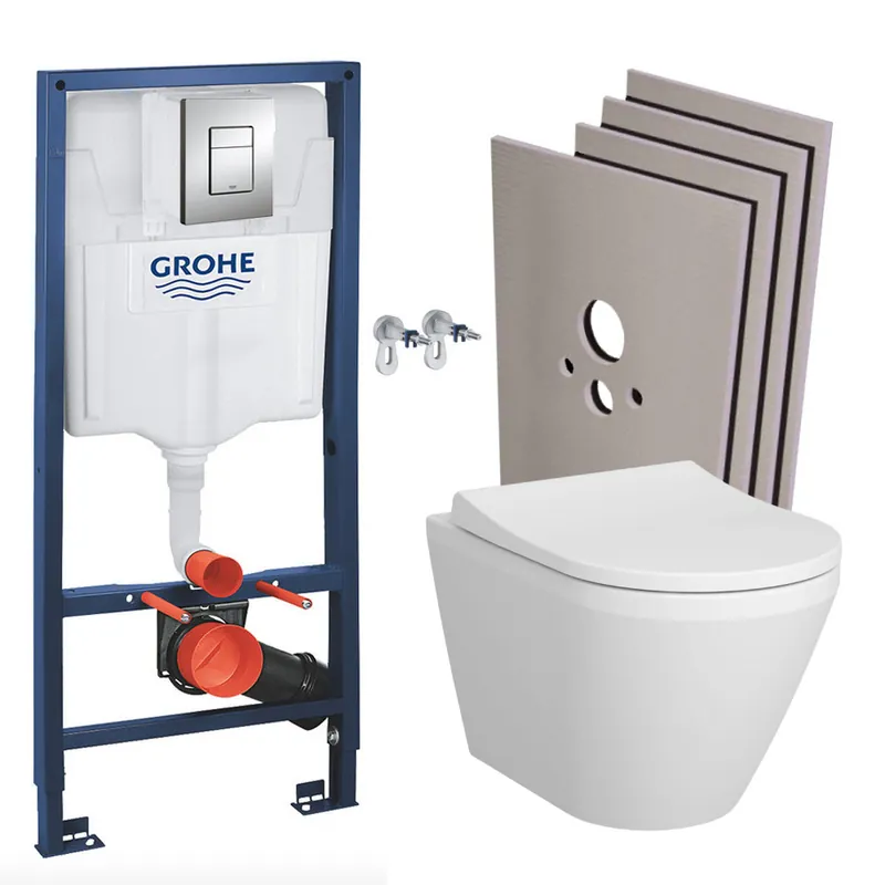 Pack WC Bâti-support Rapid SL + WC sans bride + abattant soft close + Plaque de commande WC Skate Cosmopolitan + Set habillage