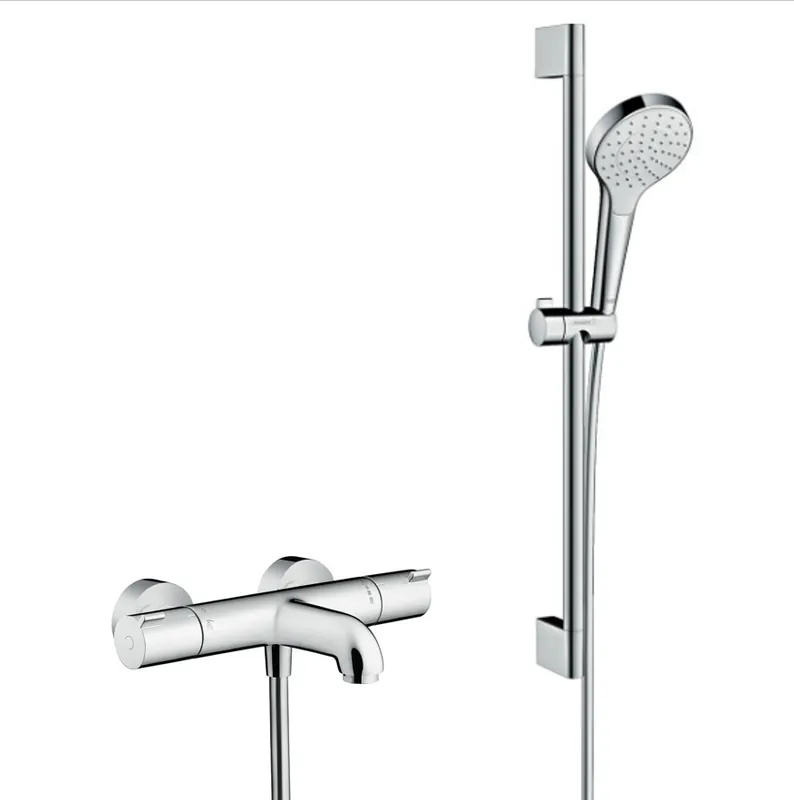 Set de douche Croma Select S 110 1jet / Unica‘Crometta 0,65m + Mitigeur thermostatique Bain douche, Chrome (13201000-Crometta3)