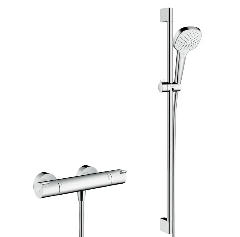 Set de douche Croma Select E 110 Vario / Unica‘Croma 0,90m + Mitigeur thermostatique de Douche, Chrome (13211000-CromaSelectE)