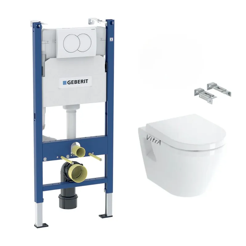 Pack WC Bati-support Geberit Duofix + WC suspendu Vitra Integra + Abattant en Duroplast + Plaque blanche