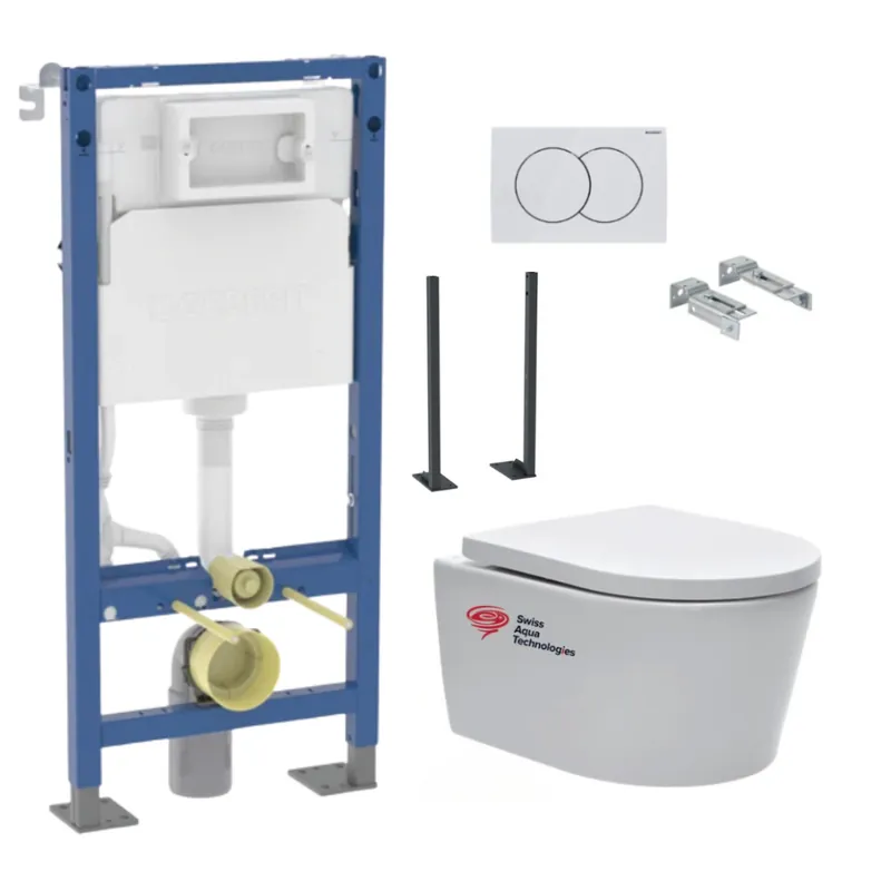 Pack WC Bati-support Geberit + WC sans bride Swiss Aqua Technologies (SATRIMLESSGEBX-SP)