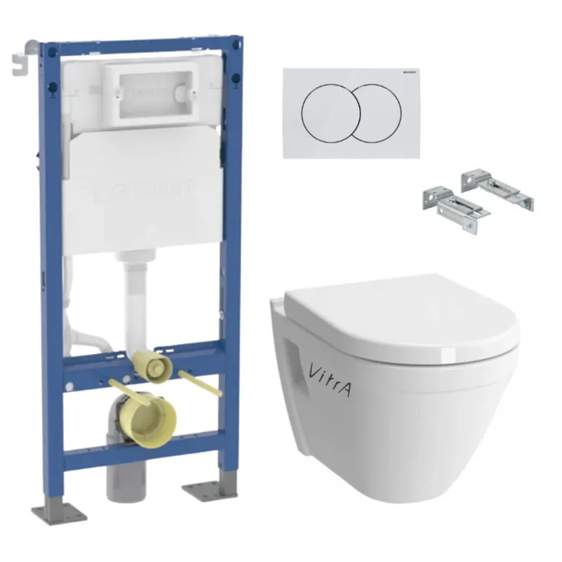 Pack Bati-support Geberit Autoportant Duofix + WC suspendu Vitra S50 + Abattant softclose + Plaque blanche (S50GebX)