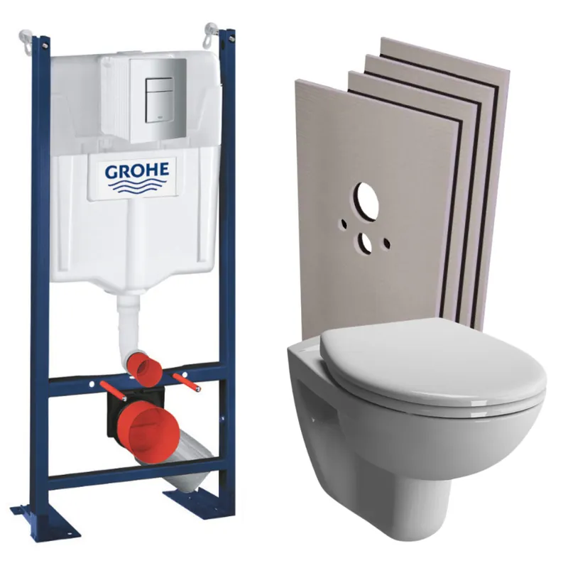 Pack WC Bâti Autoportant Rapid SL + WC Vitra Normus sans bride + Abattant softclose + Set habillage + Plaque chrome