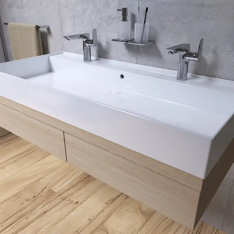 Lavabo 121,4 x 46,9 cm en céramique blanc – 2 trous – Infinitio (SATINF12046)