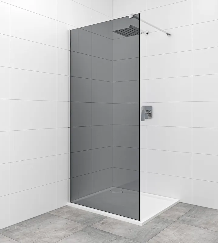 Walk-in 100x200cm Paroi en verre fumé 8 mm anticalcaire, avec bras et profilés Chrome brillant (SATBWI100KSPR)