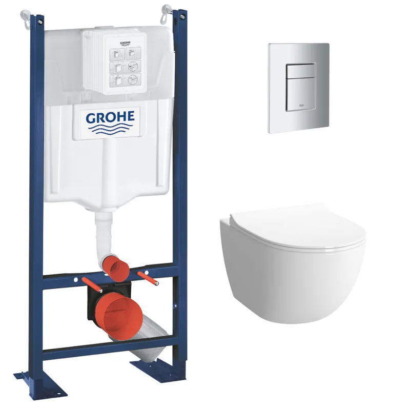 Pack WC Bâti autoportant Rapid SL + WC sans bride Infinitio + Abattant softclose + Plaque chrome (ProjectInfinitio2-1)