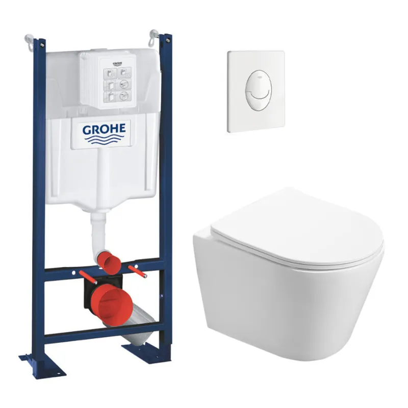 Pack WC Bâti autoportant + WC sans bride SAT Infinitio + Abattant softclose + Plaque blanc alpin (ProjectInfinitio-3)