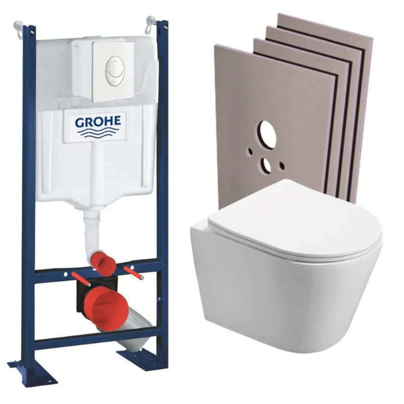Pack WC Bâti autoportant + WC sans bride SAT Infinitio + Abattant softclose + Plaque blanc alpin + Set habillage