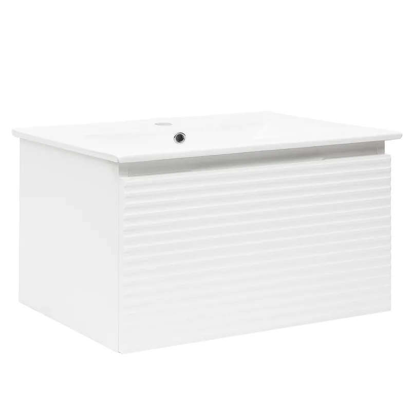 Meuble et vasque salle de bain strié Savona 98x43x44,8 cm, Blanc Brillant (SAVONA100BI)