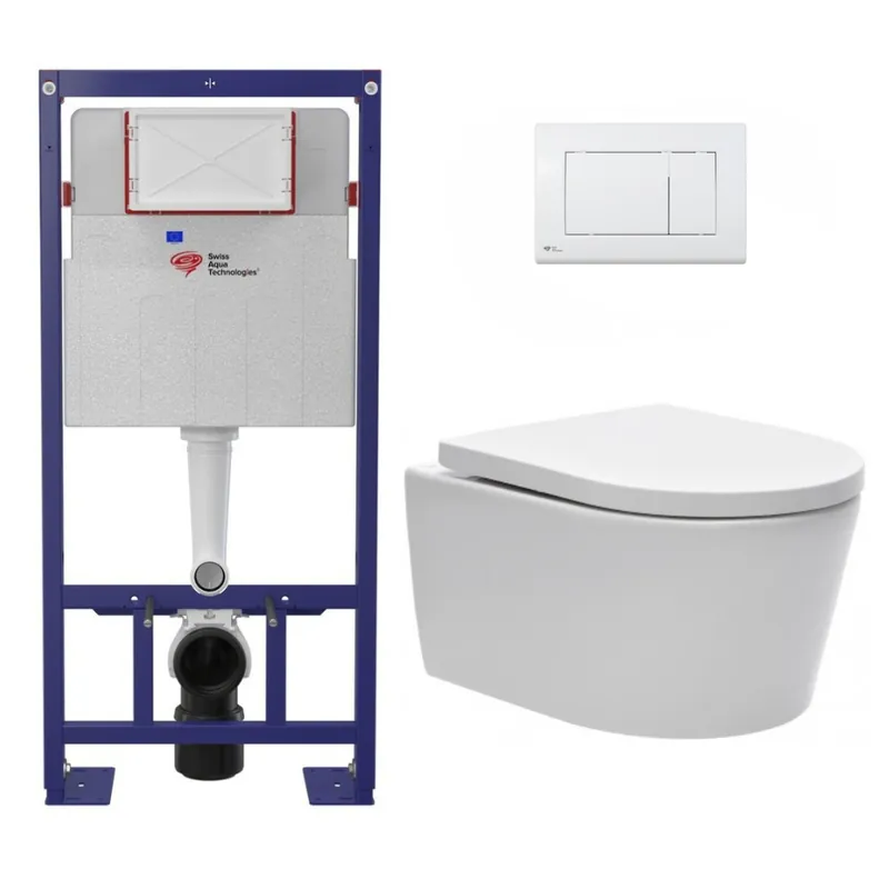 Pack WC bâti-autoportant + WC SAT sans bride fixations invisibles + Abattant softclose + Plaque blanche (SMART-SATrimless-M270)