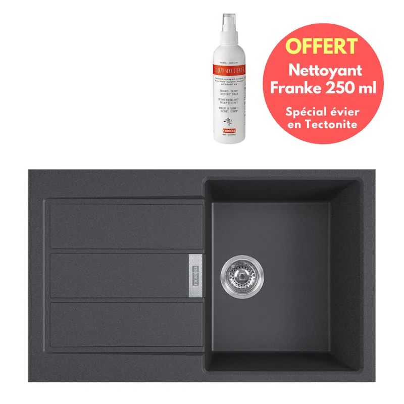 Pack Franke Sirius Evier de cuisine noir en Tectonite® à encastrer + Nettoyant Franke spécial évier en Tectonite OFFERT