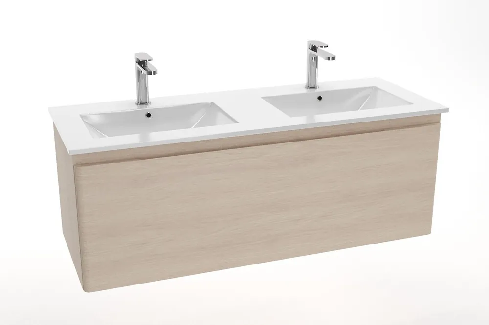 Modena 121x46 cm double vasque en céramique, 2 trous pour robinetterie, blanc (M2N12046)