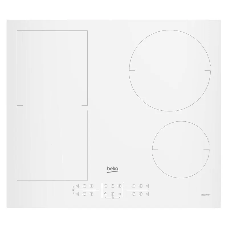 Plaque à induction Beko blanche avec technologie EasyFit, protection contre débordement et surchauffe, blanc (HII64200FMTW)