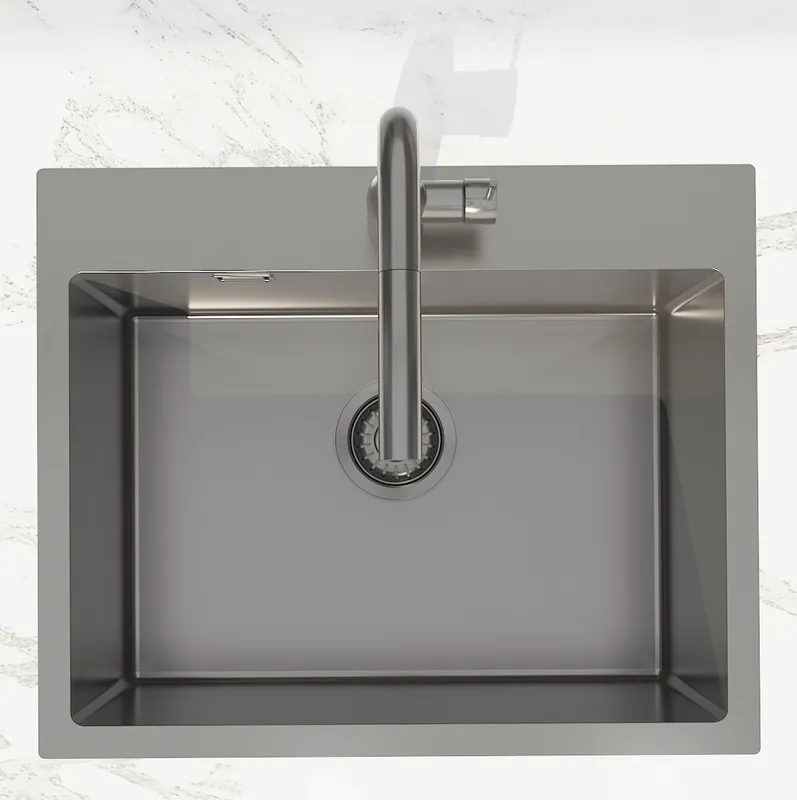 Swiss Aqua Technologies Aurum Évier de cuisine encastrable inox 304, 1 bac, 55x45x21 cm, Gun Metal brossé PVD