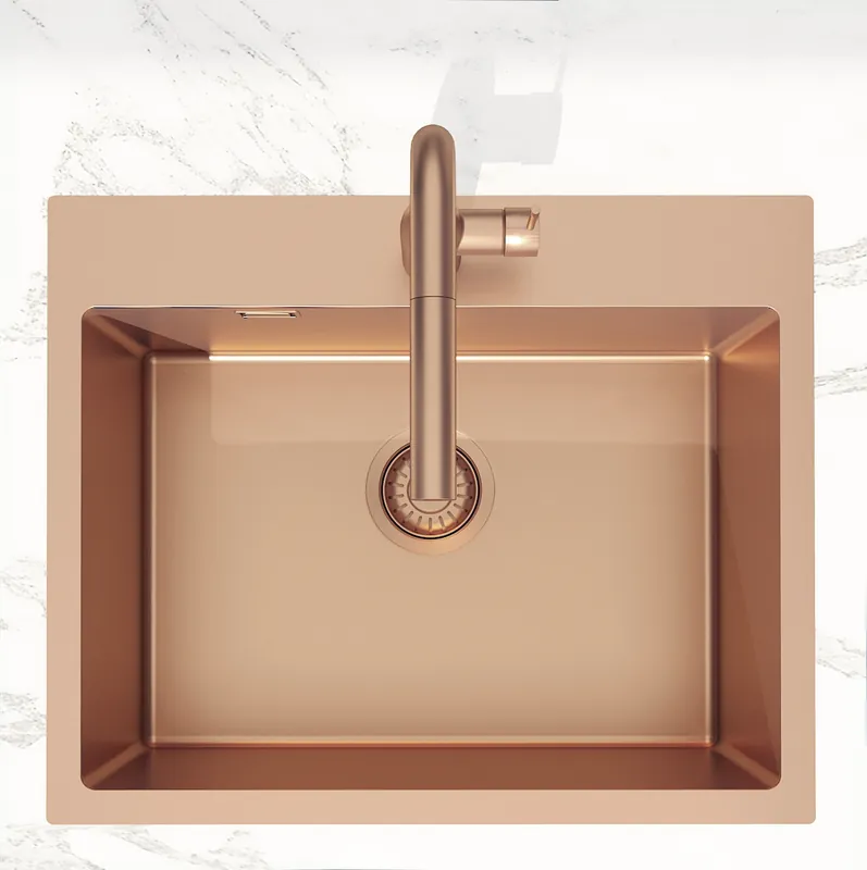 Swiss Aqua Technologies Aurum Évier de cuisine encastrable inox 304, 1 bac, 55x45x21 cm, Cuivre brossé PVD
