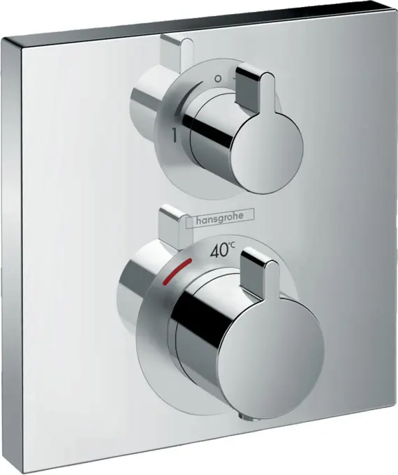 Ecostat Square Set de finition pour mitigeur thermostatique Square encastré avec robinet d‘arrêt et inverseur, chromé (15714000)