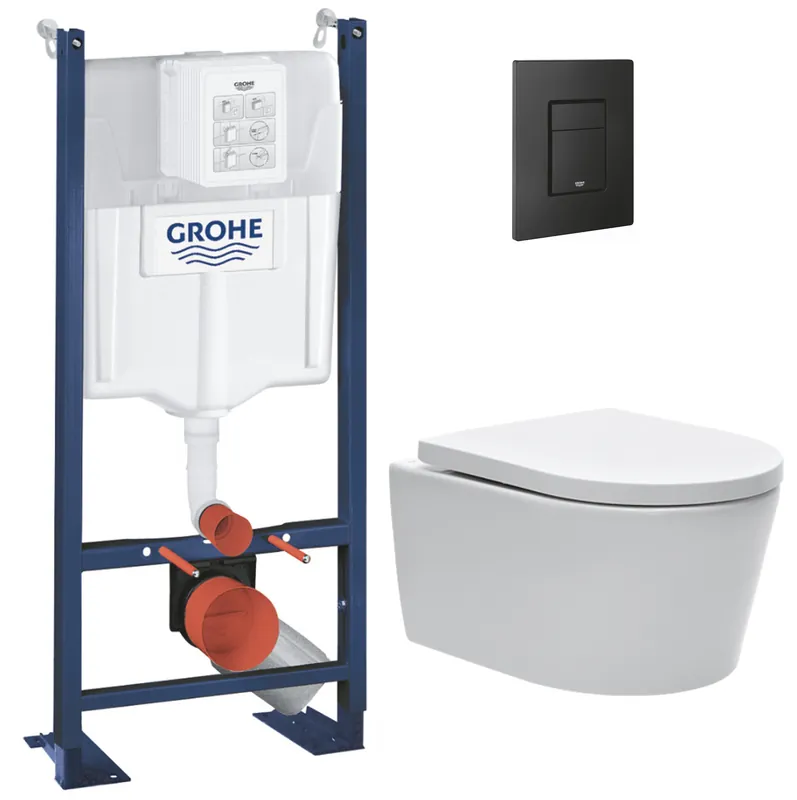 Pack WC Bâti autoportant Rapid SL + WC SAT sans bride et fixations invisibles + Plaque Noir mat (ProjectSATrimless-KF0)