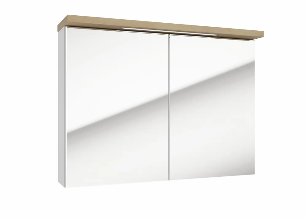Armoire de toilette avec miroir et éclairage LED, 80x60 cm blanc, Naturel Stilla (STILLAE08002)