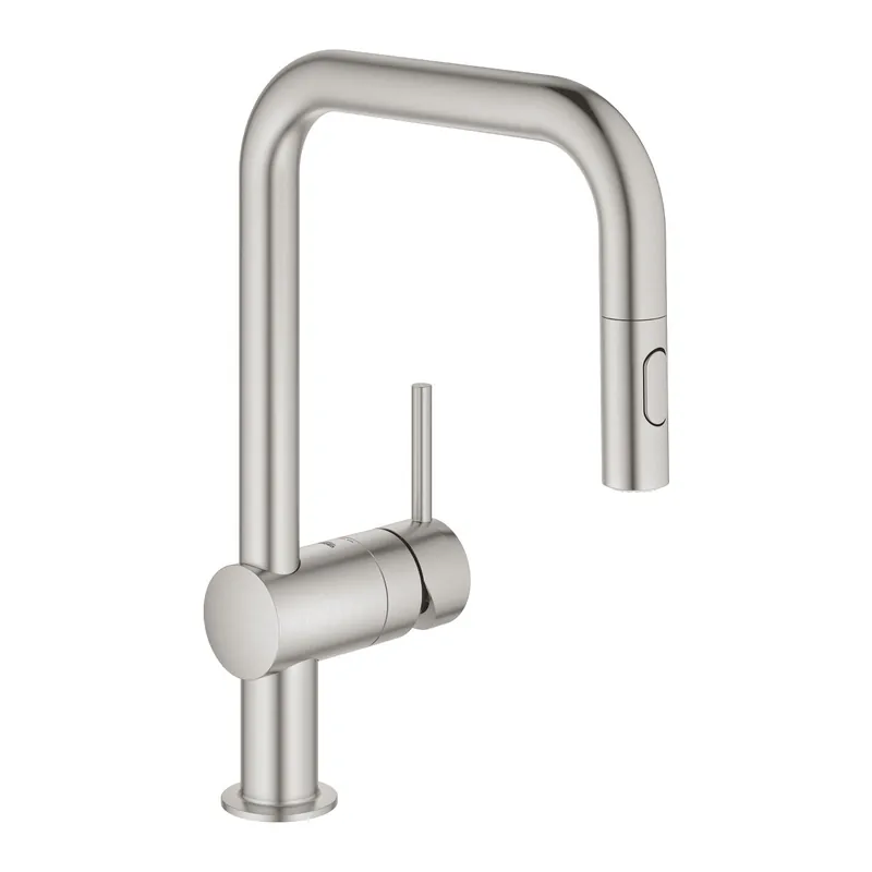 Minta Mitigeur monocommande d‘évier avec douchette extractible 2 jets, Supersteel (32322DC2)