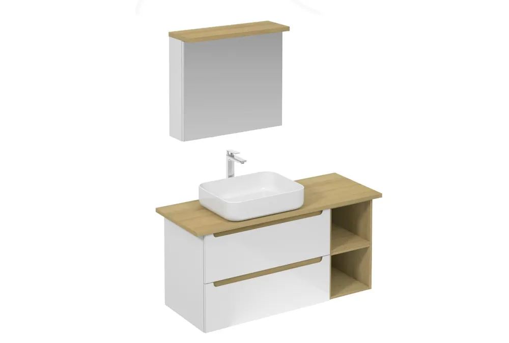 Ensemble de salle de bain avec lavabo comprenant mitigeur de lavabo, bec et siphon Naturel Stilla blanc brillant (KSETSTILLA001)