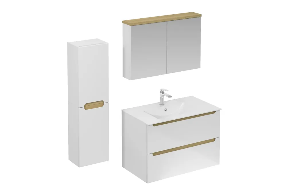 Ensemble de salle de bain avec lavabo comprenant robinet de lavabo, bec et siphon Naturel Stilla blanc brillant (KSETSTILLA004)