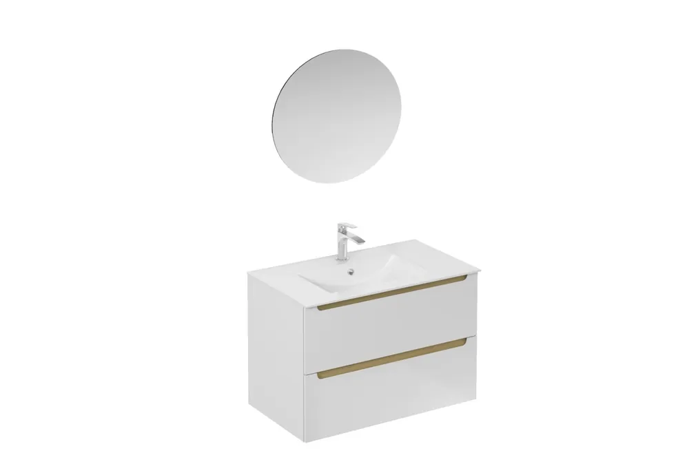 Ensemble de salle de bain avec lavabo comprenant mitigeur de lavabo, bec et siphon Naturel Stilla blanc brillant (KSETSTILLA023)